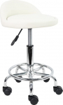 KKTONER Rolling Stool, Office Stool, Swivel Chair, Height-Adjustable, Swivel Stool with Low Backrest and Footrest, Made of PU Leather, White