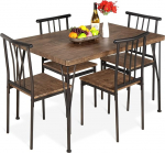 Best Choice Products 5-osaline s&ouml;&ouml;gilauakomplekt metallist puidust siseruumides kaasaegne ristk&uuml;likukujuline k&ouml;&ouml;gi s&ouml;&ouml;gituba s&ouml;&ouml;gitoa hommikus&ouml;&ouml;ginurk koos 4 tooliga Drift Brown