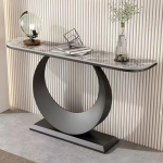 Konsolentisch, Eingangstisch aus Schiefer, Sofatisch, moderner Akzenttisch in Halbmondform, Tisch hinter der Couch, Flurtisch, stilvoller Foyertisch (Schwarz-B, 120 cm)