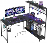 Bestier Gaming Desk 130 cm L-kujuline p&ouml;&ouml;ratav nurgapult pistikupesadega LED-valgustus 4 riiulit konksud ja tassihoidja Ideaalne kodukontorisse ja m&auml;ngimiseks