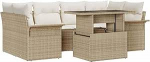 Rantry 7-teiliges Garten-Sofa-Set mit Kissen Beige Poly Rattan Gartenlounge Model3348217