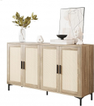 Sideboard - K&ouml;&ouml;k Buffet kapp rottingist kaunistatud ustega, 4 ust, aktsent Sideboard kohvibaar, rottingist Sideboard s&ouml;&ouml;gituppa, k&ouml;&ouml;ki, esikusse, garderoobi, konsoollaud (naturaalne puit)
