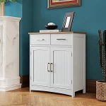 VANIRROR kaasaegne valge buffetkapp 66 x 76 cm 2 uksega 2 sahtlit reguleeritavad riiulid kukkumisvastased sahtlid valge ja tammepuust