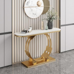 Generisch Moderner Konsolentisch aus Marmor - Eleganter Akzenttisch f&uuml;r Eingangsbereich, Flur, Wohnzimmer und andere Wohnr&auml;ume mit geschwungenem Design und rundem Fu&szlig; - Stilvolles M&ouml;belst&uuml;ck