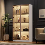 NNJN klaasvitriin 16-v&auml;rvilise LED-valgustusega, kaheukseline vitriinkapp liikuvate riiulitega, 80 x 40 x 160 cm, k&otilde;rge kapp elutuppa, seisev kapp, vannitoakapp