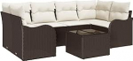 7-teiliges Garten Sofa Set mit Kissen Braun Poly Rattan, 2-Sitzer Garten Sofa mit Kissen Braun Poly Rattan Gartenlounge Model3345598