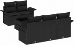 6-teiliges Garten Sofa Set mit Kissen Schwarz Poly Rattan, 2-Sitzer Garten Sofa mit Stauraum & Kissen Schwarz Poly Rattan Gartenlounge Model3353912