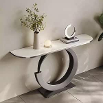 Moderner Konsolentisch f&uuml;r den Eingangsbereich - schmaler geometrischer Akzenttisch, 137 cm gro&szlig;er Flur-Sofatisch mit Metallrahmen f&uuml;r Wohnzimmer, Foyer und Heimdekoration (schwarz)