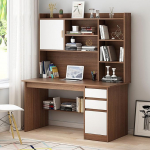 Kaasaegne riiulitega kontorilaud, puidust arvutit&ouml;&ouml;koht sahtlitega, pruun laud ja raamaturiiul, 120 x 45 x 164 cm, ideaalne kodukontorisse