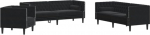 Diivan-set f&uuml;r Wohnzimmer, 3-Sitzer- und 2-Sitzer-Sofa und Chesterfield-Sessel und Nackenrolle, 3-osaline, Schwarz, Samt