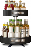 Auvrgmin 360&deg; Rotating Kitchen Spice Organiser, White, Stainless Steel Ball Bearing Turntable Organiser, Shelf for Kitchen, Bathroom, Balcony, Dressing Table, Spice Rack, Turntable (2 Levels) (Black)