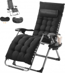 VEVOR Weightless Chair, 26 Inch Weightless Recliner Chair for Indoor and Outdoor Use, Adjustable Anti-Gravity Chair with Cushion, Headrest, Footrest and Cup Holder, 500 lbs, Black
