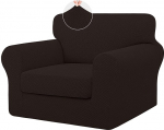 ISSUNTEX 2 Pieces High Stretch Thick Chair Couch Covers, Soft Sofa Slipcover for 1 Separate Pillow Couch Jacquard Fabric Elastic Sofa Cover Furniture Protector for Dogs (Chair, Chocolate)
