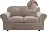 H.VERSAILTEX Real Velvet Stretch Diivan Covers 3 t&uuml;kki 2 padjadele Diivan Loveseat laius kuni 72 tolli paksune Soft Stay in Place (Medium Sofa, Taupe)