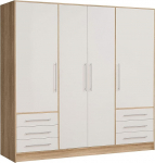 Forte Jupiter garderoobikapp 4 uksega 6 sahtlit puit Sonoma tamm + valge 206,5 x 60 x 200 cm