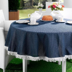 EMHELLE Aia laudlina Aed R&otilde;du Patio laudlina Camping Picnic &uuml;mmargune ovaalne ruudukujuline v&auml;listingimustes ja siseruumides libisemisvastane pind valge &auml;&auml;risega (160 cm &uuml;mmargune, tumesinine)