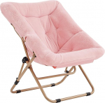Tiita Comfy Saucer Chair, Soft Faux Fur Oversized Folding Accent Chair, Lounge Lazy Metal Frame Moon Soft for Kids Teens Adults, Bedroom, Living Room, Dorm Rooms