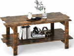 LIFEZEAL Vintage kohvilaud, elutoa laud puidust 2 tasandiga, diivanilaud hoiuruumiga, ristk&uuml;likukujuline kohvilaud, t&ouml;&ouml;stuslik stiil, 115 x 59 x 46 cm (Rustic Brown)