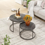 hitsuki &uuml;mmargune kohvilaud, 2 tk, marmorist kohvilaud, hall metallist raam, elutoa laud, hall, k&uuml;ljelaud, metall, laudade komplekt elutuppa, magamistuppa, r&otilde;dule (must ja must)