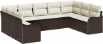 9 Teiliges Garten Sofa Set mit Kissen Braun Poly Rattan, 2-Sitzer Garten Sofa mit Stauraum & Kissen Braun Poly Rattan Gartenlounge Model3354527