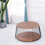 PUCHIKA k&uuml;ljelaud, &uuml;mmargune kohvilaud puidust ja metallist, diivanilaud elutuppa, kaasaegne disain, pruun ja must, kaks plaati, 87 x 87 x 45 cm