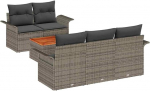 6-teiliges Garten Sofa Set mit Kissen Grau Poly Rattan Akazie Gartenlounge Model3347265