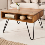 invicta INTERIOR Scorpion K&auml;sitsi valmistatud kohvilaud 60 cm Sheesham metallist hairpin jalad mustas elutoa laud T&auml;ispuidust diivanilaud K&otilde;rvallaud