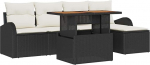 6-teiliges Garten Sofa Set mit Kissen Schwarz Poly Rattan, 2-Sitzer Garten Sofa mit Stauraum & Kissen Schwarz Poly Rattan Gartenlounge Model3358308
