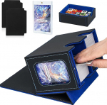 Jamiukro Card Deck Box for MTG Commander, TCG Card Box, PU Leather Magnetic Trading Card Storage Box, Holds 150 Double Sleeve Cards, Black & Blue