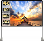 Projektsiooniekraan koos stendiga 80-tolline HD 4K v&auml;li- ja siseruumide projektoriekraan kiirelt kokkuklapitav kaasaskantav filmiekraan 16:9 t&auml;iskomplektiga kott kodukino, telkimise ja vaba aja &uuml;rituste jaoks