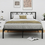 VERFARM Modern Metal Bed Frame 140 x 200 cm with Slatted Frame, Double Bed/Single Bed, Guest Bed, Youth Bed for Bedroom, Guest Room, Black