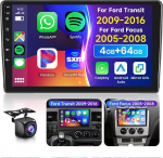 4G & 64G 9-tolline autoraadio Ford Transit 2009-2016/Focus 2005-2008 koos Carplay Android Car Wireless, 1280 x 720, Android 13, puuteekraaniga Bluetooth RDS/FM raadio, WiFi Navi/AHD tagurduskaamera