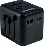 Verbatim Universal Travel Adapter UTA-02, USB-A ja USB-C pordiga pistikupesa, reisipistik s&uuml;learvuti, mobiiltelefoni, kaamera jne jaoks. Kasutatav kogu maailmas, 100 - 250 V