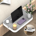 Bedside Tray Organiser for Dorm and Kids Bunk Beds with Frame Between 17-95mm (0.7-3.7 Inch) Clip-on Bedside Table, Removable Cup Holder, Silicone Pad Cord Holder, Clamp Design