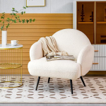 AISALL Armchair, Modern Lounge Chair, Single Lounge Sofa, Cosy Teddy Fabric, Black Metal Legs, Suitable for Living Room, Bedroom, White