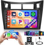 Hikity 2G 64G Android 15 autoraadio navigeerimine Toyota Yaris 2005-2011 koos traadita Carplay Android autode peeglilinkiga, 9-tolline puuteekraaniga autoraadio GPS Bluetooth WiFi EQ FM RDS SWC MIC tagurdamine