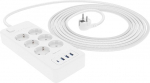 Amazon Basics ristk&uuml;likukujuline liigpingekaitse, 6 pesa, 1 USB-C (20W), 3 USB-A (12W), 1050J, 1.5m punutud kaabel, valge