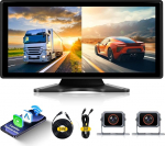 Hodozzy tagurduskaamera monitor 2 kaamerat Traadita Carplay Android auto, 10,36-tolline HD IPS puuteekraan, kaasaskantav autoraadio Bluetoothiga, Mirrorlink video Loop salvestamine FM AUX USB