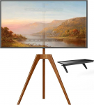 PUTORSEN TV-jalg statiiv Easel disainis 45-65-tollise teleri jaoks, TV statiiv p&ouml;&ouml;gipuust koos meedia riiuliga, 45 kraadi p&ouml;&ouml;ratav, max. VESA 400 x 400 mm ja koormus kuni 40 kg.