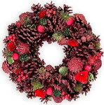 MIJOMA j&otilde;ulup&auml;rg, m&auml;nnikoonuse p&auml;rg, ilus talvine dekoratsioon seinale ja uksele, k&auml;sitsi valmistatud advendikirik ehtsate m&auml;nnikoonuste, kunstliku kuuse ja marjadega (punane/roheline).