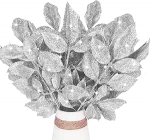 12 tk kunstlik Glitter Leaves, l&auml;ikivad j&otilde;ululehed, s&auml;delevad j&otilde;ulupuu pulgad, j&otilde;ulukillustik varre, j&otilde;ulukillustik pulgad j&otilde;ulupuu, p&auml;rg, girlande jaoks