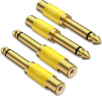 J&D RCA kaabli 1/4 audio adapter 4-pack 6.35mm mono mees RCA naissoost kullatud kitarripistikule, kollane