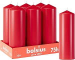 Bolsius Smooth Pillar Candles - Punane - 6 tk - 20 x 7 cm - Dekoratiivsed majapidamisk&uuml;&uuml;nlad - P&otilde;lemisaeg 75 tundi - L&otilde;hnastamata - Sisaldab naturaalset taimset vaha - Ilma palmi&otilde;lideta