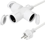 XUANSHI V&auml;litingimustes kasutatav pikenduskaabel 1,4 m 3 Schuko pistikupesaga, 3-kordne pikenduskaabel IP44 v&auml;litingimustes kasutamiseks, 1,5 mm&sup2; kummist kaabel v&auml;ljastpoolt - kolmekordne jaotur kaitsekorgiga 3500 W - valge