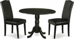 East West Furniture DLEN3-BLK-69 3-Piece Dining Furniture Set Includes Round Dining Table with Dropleaf and 2 Black Faux Leather Upholstered Chairs, 42" x 42.5", Black