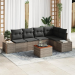 Rantry 6-teiliges Garten Sofa Set mit Kissen Grau Poly-Rattan Akazie Gartenlounge Model3347958
