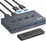TJCXELE 10Gbps USB Switch 4 PC Share 4 USB 3.2 Port USB 3.2 Switcher Selector 4 in 4 Out Video edastamine ja PD laadimine ei toeta, koos kaugjuhtimispuldi ja 4 x USB A-A kaablitega