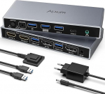 Alxum KVM l&uuml;liti 2 PC 2 monitorile, 2 x DisplayPort sisse & 2 x HDMI l&uuml;liti v&auml;lja 4 x USB 3.0 pordiga, 4K @ 60Hz l&uuml;liti, &uuml;hildub klaviatuuri, hiire, heli, m&auml;lu, sisaldab 2 x USB-B kaablit ja