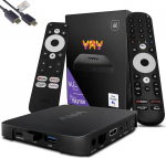 VU+ Yay GO PRO Android TV Box 4K UHD - Android TV 14 Streaming Box koos Chromecastiga, 2GB RAM, 8GB Flash, 1200 Mbit WiFi, Widevine L1 sertifitseeritud, HDCP 2.3, USB 3.0, Bluetooth 4.2, HTS e-com HDMI kaabel.