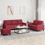 Juroupi 3-TLG. Sofagarnitur mit Kissen Sofa Wohnzimmer Sitzgruppe Wohnzimmer Sofa Set Sofas F&uuml;R Wohnzimmer Weinrot Kunstlederer